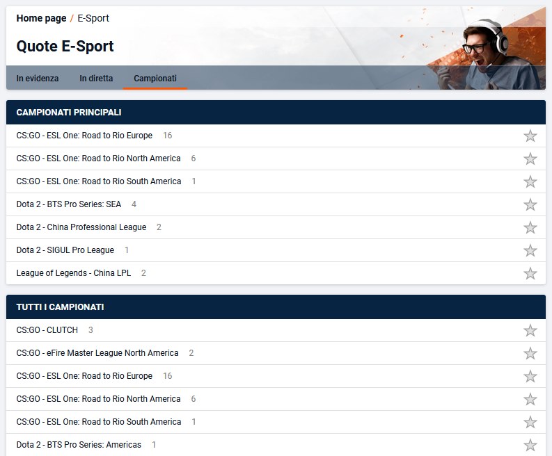 Esempio di scommesse sulle partite esports